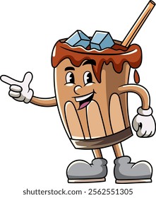 Cute Ice Coffee Cartoon Character in Retro 70s Illustration