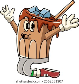 Cute Ice Coffee Cartoon Character in Retro 70s Illustration