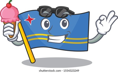 cute with ice cream aruba flag with character shape