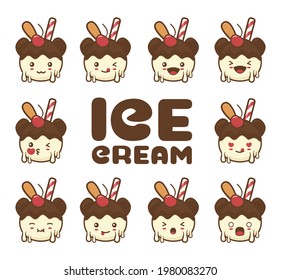 cute ice cream ball mascot. emoticons, with different facial expressions