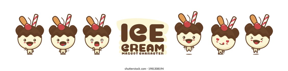 cute ice cream ball mascot. with different poses and facial expressions