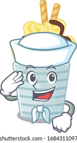 Cute ice cream banana rolls Sailor cartoon character wearing white hat