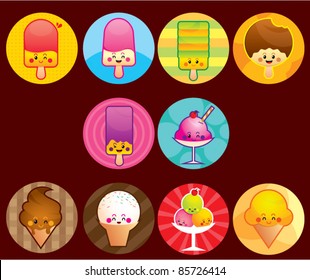 Cute Ice cream buttons, a button series of cute ice cream. All object are separated in different layer