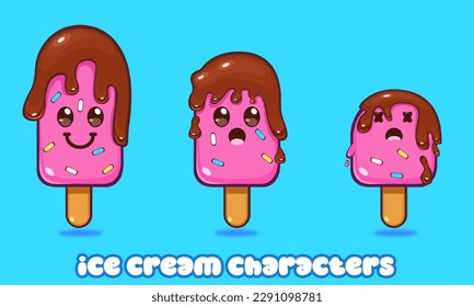 Cute Ice Cream Candy Holding Stick Icono de vectores de dibujos animados Ilustración Delicioso Icono de objetos Estilo de dibujos animados planos