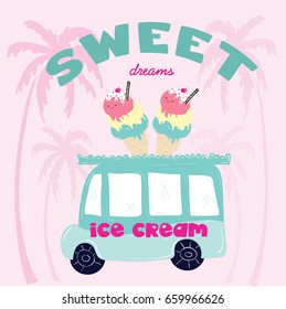 cute ice cream car illustration vector for print