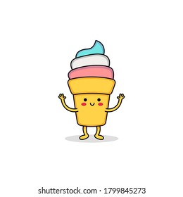Cute ice cream cartoon character