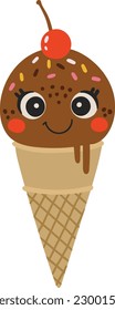 Personaje de dibujos animados de helados cutáneos, vector de helados felices, helado de verano con ojos, vector aislado de helados, linda ilustración para bebés