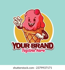 Cute ice cream cartoon character vector