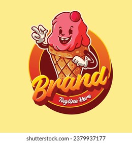 Cute ice cream cartoon character vector