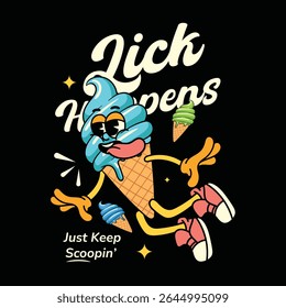 Cute Ice Cream Cartoon Characters in Retro 70s Illustration