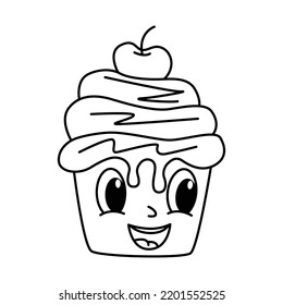 Cute ice cream cartoon coloring page illustration vector. For kids coloring book.