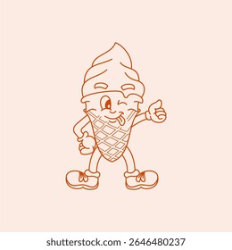 Cute Ice Cream cartoon design. Vintage Ice Cream mascot. Retro Ice Cream vector logo