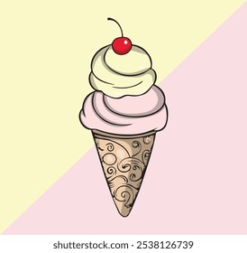 Cute Ice Cream Cartoon line art MINIMAL FLAT Icon illustration, Food drink Flat Cartoon Concept, Ice Cream Cartoon, cone, cartoon ice cream, Cute Ice Cream logo