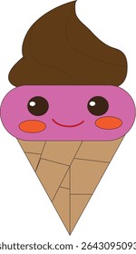 Cute Ice Cream Cartoon line art vector Icon illustration