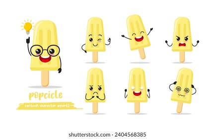 	
cute ice cream cartoon with many expressions. popsicle character different activity pose vector illustration flat design set.