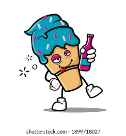 cute ice cream cartoon mascot character funny expression drunken dizzy