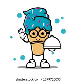 cute ice cream cartoon mascot character funny expression holding food cover