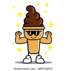 cute ice cream cartoon mascot character funny expression showing muscle