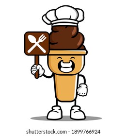 cute ice cream cartoon mascot character funny expression showing restaurant symbol
