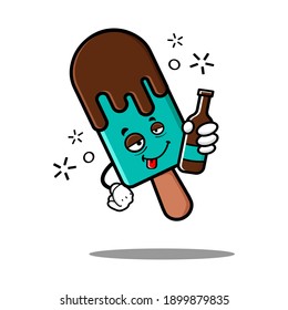 cute ice cream cartoon mascot character funny expression drunken dizzy