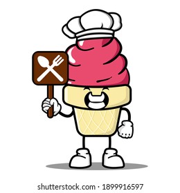 cute ice cream cartoon mascot character funny expression showing restaurant symbol