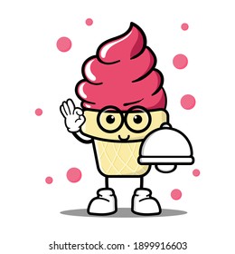 cute ice cream cartoon mascot character funny expression holding food cover