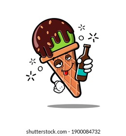 cute ice cream cartoon mascot character funny expression drunken dizzy