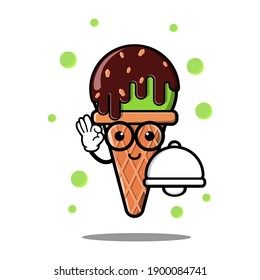 cute ice cream cartoon mascot character funny expression holding food cover