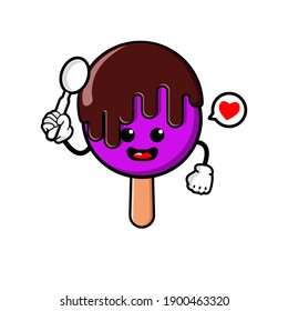 cute ice cream cartoon mascot character funny expression holding spoon