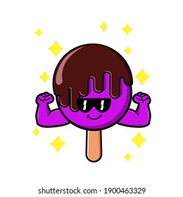 cute ice cream cartoon mascot character funny expression showing muscle