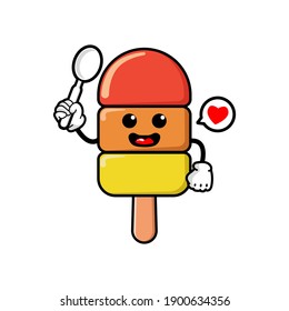 cute ice cream cartoon mascot character funny expression holding spoon