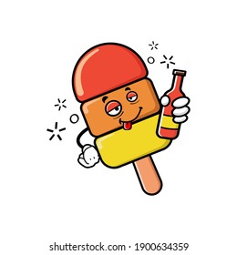 cute ice cream cartoon mascot character funny expression drunken dizzy