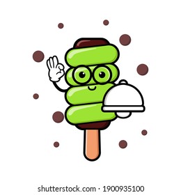 cute ice cream cartoon mascot character funny expression holding food cover