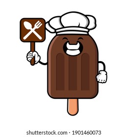cute ice cream cartoon mascot character funny expression showing restaurant symbol
