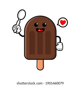 cute ice cream cartoon mascot character funny expression holding spoon