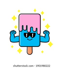 cute ice cream cartoon mascot character funny expression showing muscle