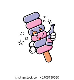 cute ice cream cartoon mascot character funny expression drunken dizzy