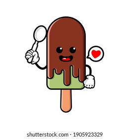 cute ice cream cartoon mascot character funny expression holding spoon