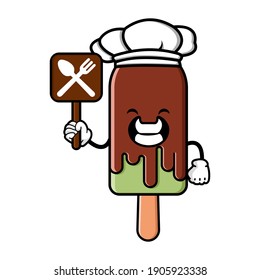 cute ice cream cartoon mascot character funny expression showing restaurant symbol