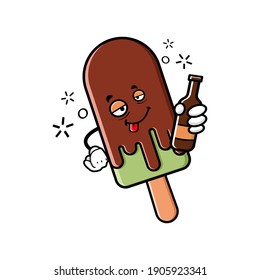 cute ice cream cartoon mascot character funny expression drunken dizzy