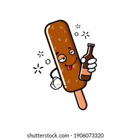 cute ice cream cartoon mascot character funny expression drunken dizzy