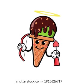 cute ice cream cartoon mascot character funny expression holding love arrow