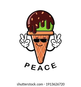 cute ice cream  cartoon mascot character funny expression peace reveal
