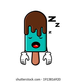 cute ice cream cartoon mascot character funny expression tired and sleeping 