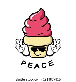 cute ice cream  cartoon mascot character funny expression peace reveal