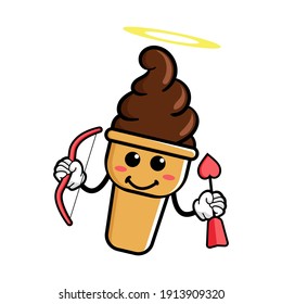 cute ice cream cartoon mascot character funny expression holding love arrow