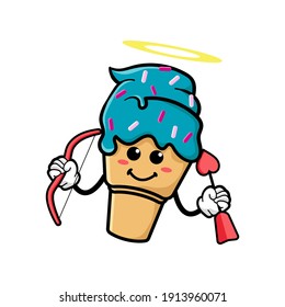 cute ice cream cartoon mascot character funny expression holding love arrow