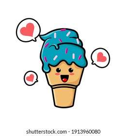 cute ice cream cartoon mascot character funny expression fall in love 