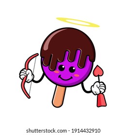 cute ice cream cartoon mascot character funny expression holding love arrow