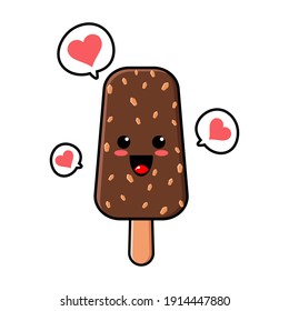 cute ice cream cartoon mascot character funny expression fall in love 